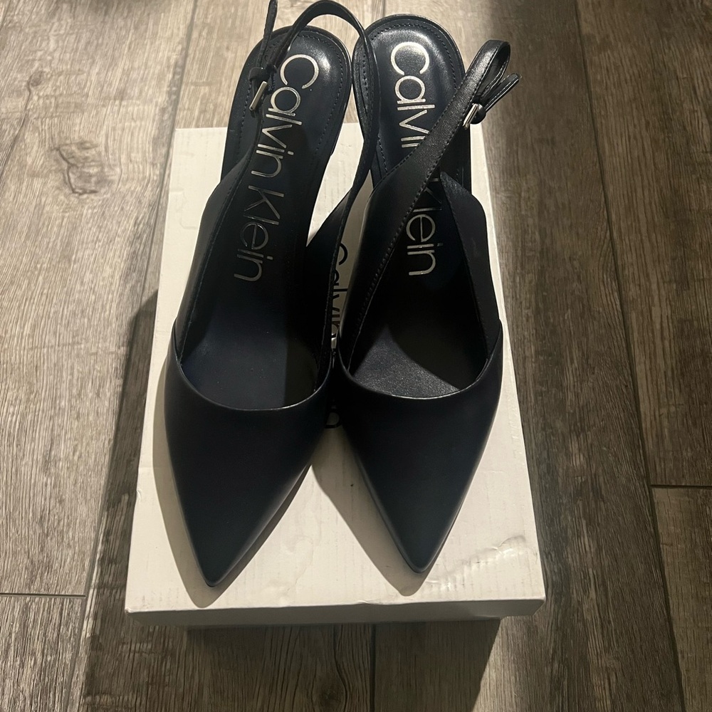 Calvin Klein navy blue Pointed Slingback Heels